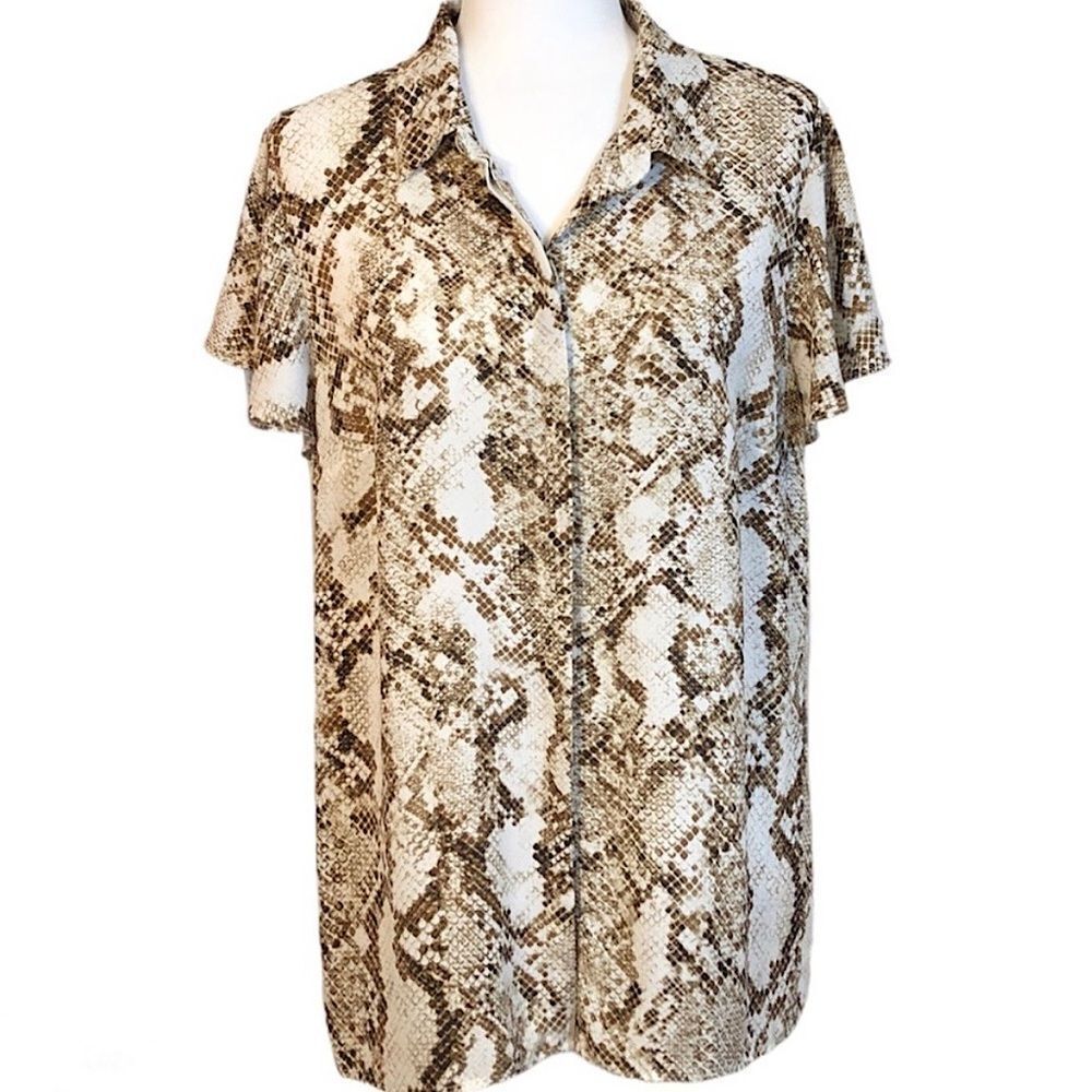 WORTHINGTON Snake Print Angel Wing Sleeves Blouse